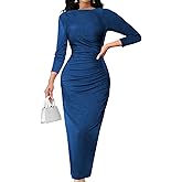 Yiershu Women's Long Sleeve Crewneck Midi Dress Slim Fit Party Club See Through Dresses