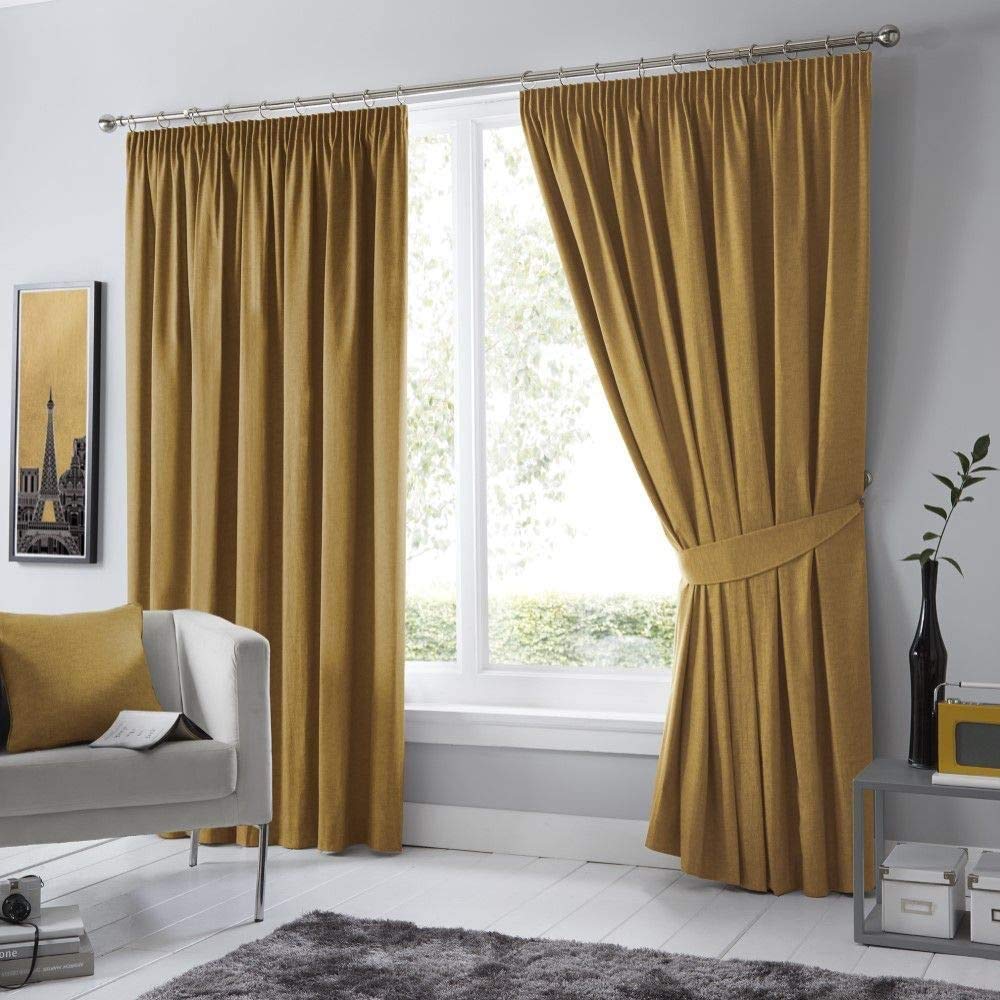 Fusion - Ochre Yellow Blackout Curtains W46 x L54" (117 x 137cm) - Pencil Pleat Curtains in Yellow - 2x Panels - Thermal Curtains for Bedroom & Living Room - Pleated Curtains and Drapes in Mustard