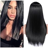 Quantum Love Wigs Long Natural Straight Middle Part Natural Black Color Wig Heat Resistant Realistic Synthetic Daily Party Cosplay Halloween Daily Party Use Wig