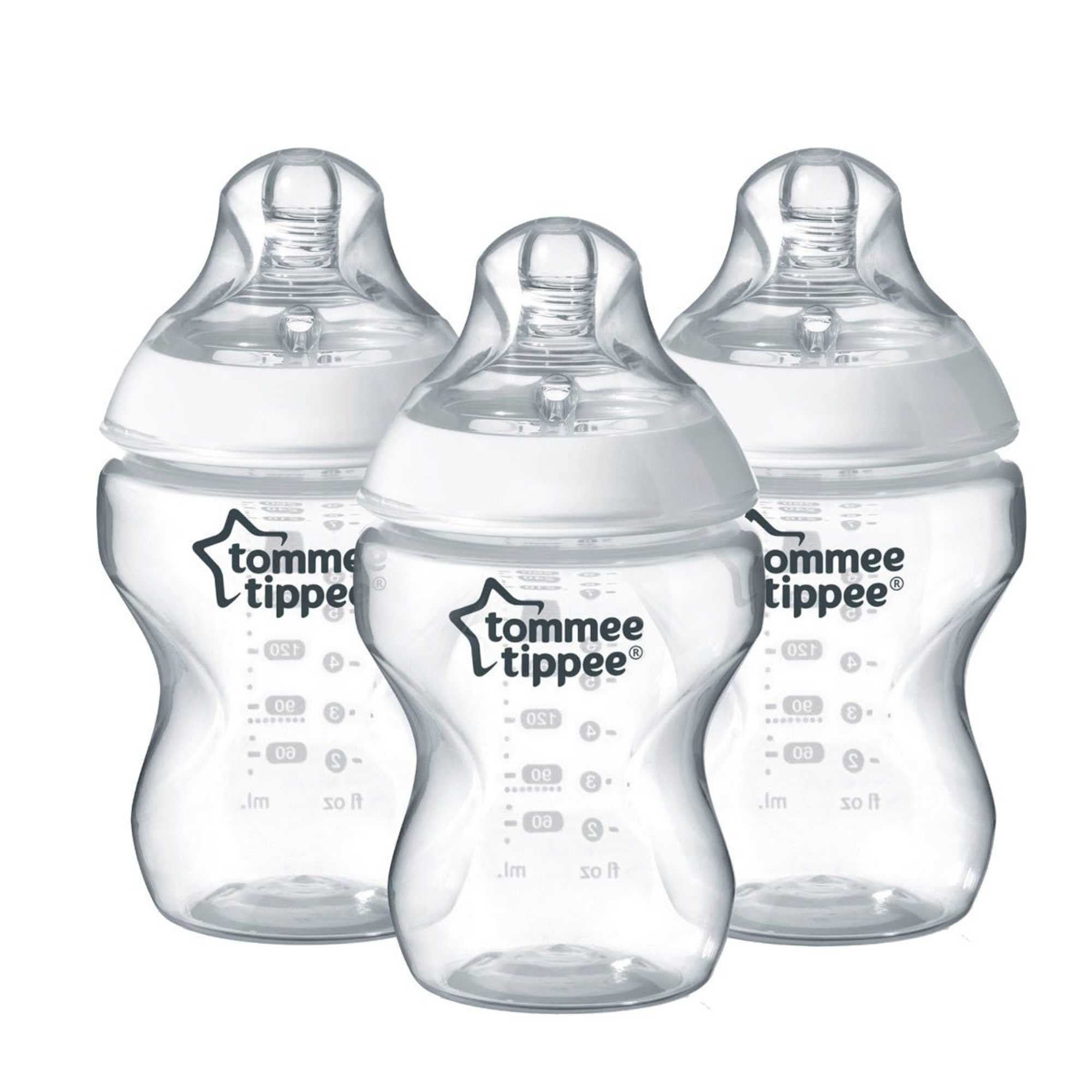 Tommee Tippee Closer to Nature® Baby Bottles, Breast-Like Teat with Anti-Colic Valve, 260ml, Pack of 3, Clear — image 1