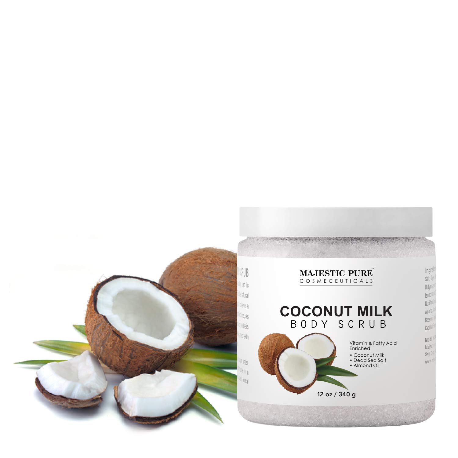 Majestic Pure Coconut Milk Body Scrub, Anti Cellulite & Exfoliator, Natural Skin Care Formula Helps with Stretch Marks, Eczema, Acne and Varicose Veins, 12 Oz : Beauty
