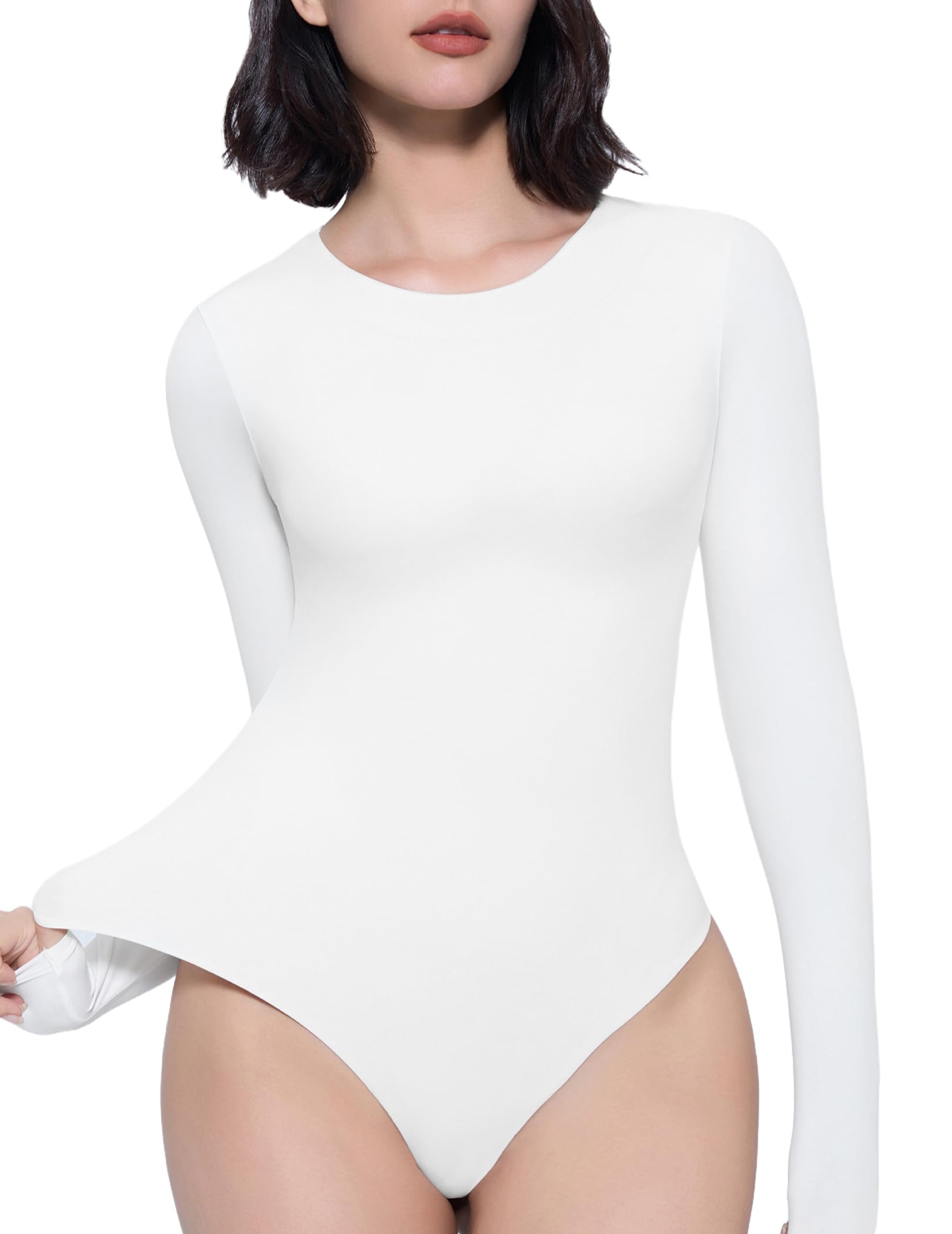 Photo 1 of Avidlove Women's Crew Neck Long Sleeve Bodysuits Basic Slim Tops Double Lined Thong Bodysuit Size Small
