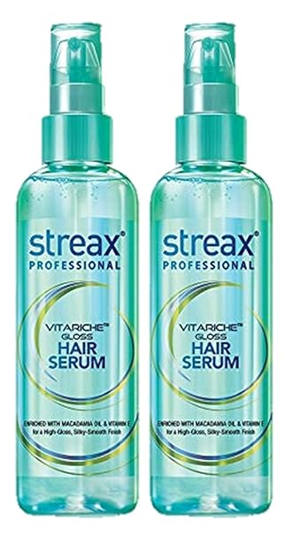 Streax Professional Vitariche Gloss Hair Serum for Women & Men | Enriched with Macadamia Oil & Vitamin E | For Gorgeous & Shiny Hair | Helps in Everyday Styling | Adds Shine to Hair | 100ml-Pack of 2