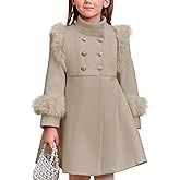 Haloumoning Toddler Girls Faux Fur Dress Coat Kids Winter Warm Jacket Long Sleeve Button Wool Coat 12 Months - 12 Years