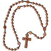IHM Imports Sine Cera Light Jujube Wood 5 Decade Catholic Rosary, Double-sided Laser Engraved Centerpiece, Cross Shaped Our Father Beads and Smooth 8mm Beads