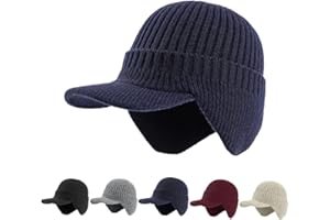 AIIONP Elastic Warm Ear Protection Knitted Hat, Winter Beanie Outdoor Warm Hats with Brim and Ear Flaps for Men Women