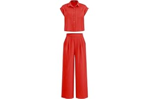 PRETTYGARDEN Womens 2 Piece sets Summer Cap Sleeve Tops Palazzo Pants Dressy Casual Vacation Travel Outfits Tracksuits