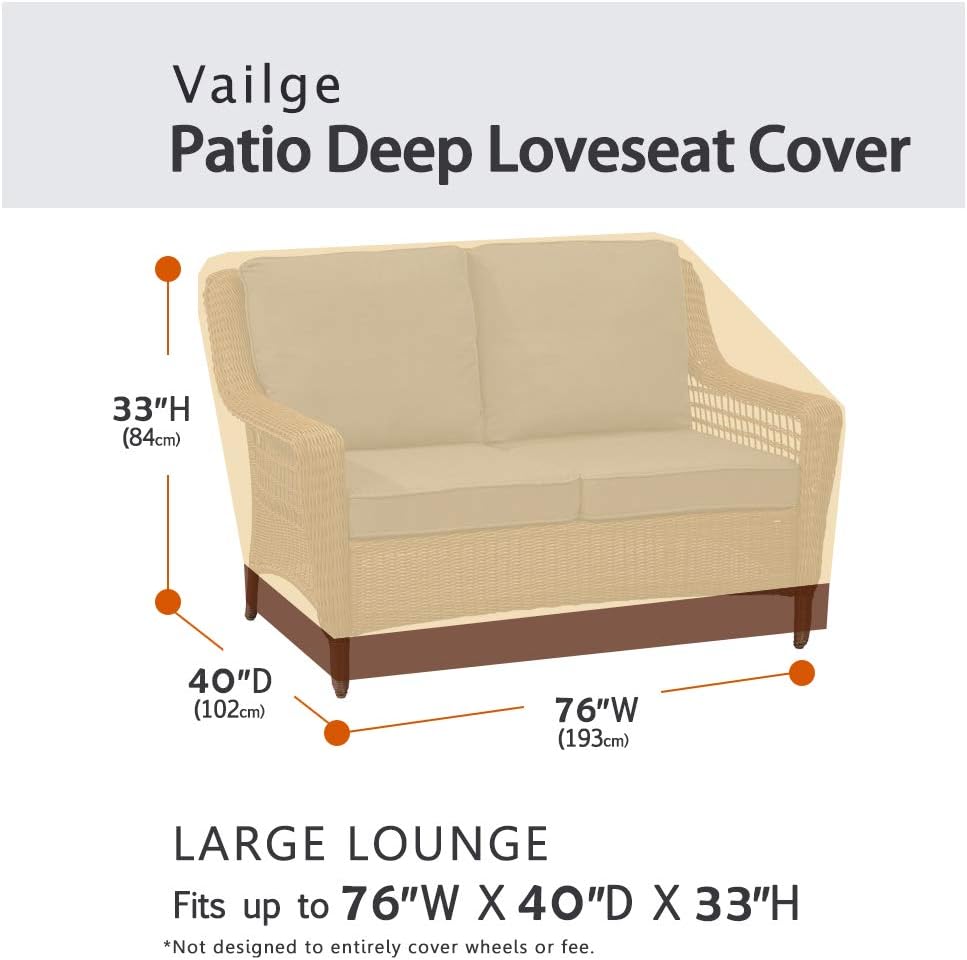 VAILGE 2-Seater Heavy Duty Patio Deep Bench Loveseat Cover,100% Waterproof Outdoor Deep Sofa Cover, Lawn Patio Furniture Covers with Air Vent, Medium (Deep), Beige & Brown: Garden & Outdoor
