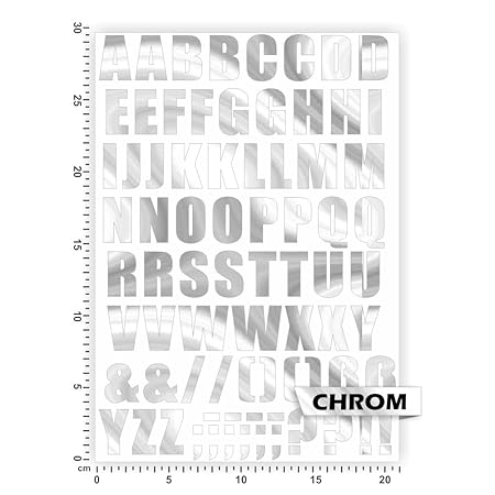 Bogengröße A4 - Alphabet - Buchstaben - Letters - ABC IN 15 Farben - Neon + Chrom! Sticker Aufkleber