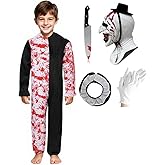 Kids Terrifying Costume Clown Costume Mask Killer Clown Halloween Cosplay Outfit for Boys Girls 4-14 Years