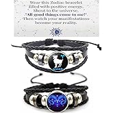 HWJQ 2Pcs Layered Zodiac Leather Bracelets Constellation Bracelet for Women Men Braided Zodiac Sign Spirit Bracelet Mothers Day Birthday BFF Jewelry