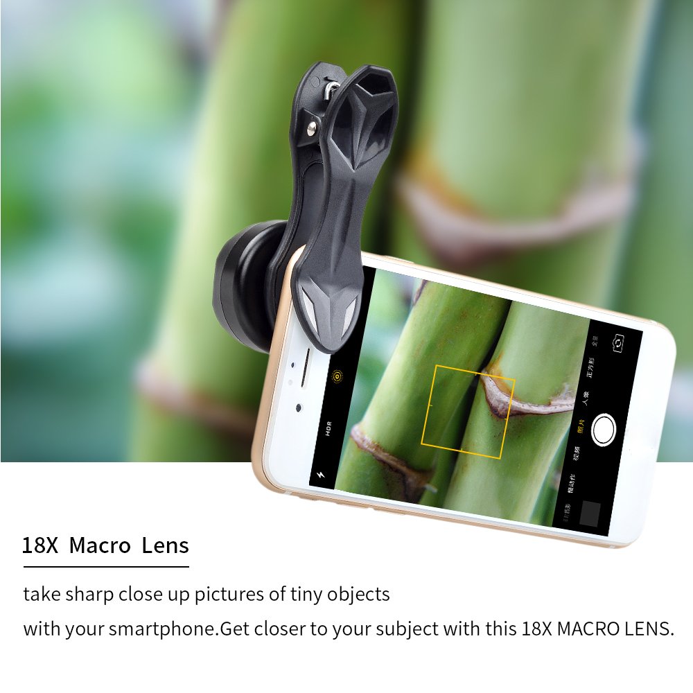 Hopezone 3 in 1 Professional HD Camera Lens Kit 18X Macro Lens, Clip-On Cell Phone Lens for iPhone 7/7 Plus/6s/6s Plus/6/5, Samsung & Most Smartphones