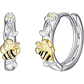 MONGAS Bee Earrings Sterling Silver Bumble Bee Huggie Hoop Earrings Animal Jewelry for Women