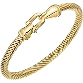 Vintage Twisted Cable Wire Bracelet for Women - Adjustable Stainless Steel Cuff Bangle with Hook Clasp, Unisex Jewelry Gift
