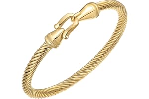 BOLAGTIER Stainless Steel Twisted Cable Wire Bracelets with Hook Adjustable Cuff Bangle Bracelet Vintage Jewelry Gift for Women