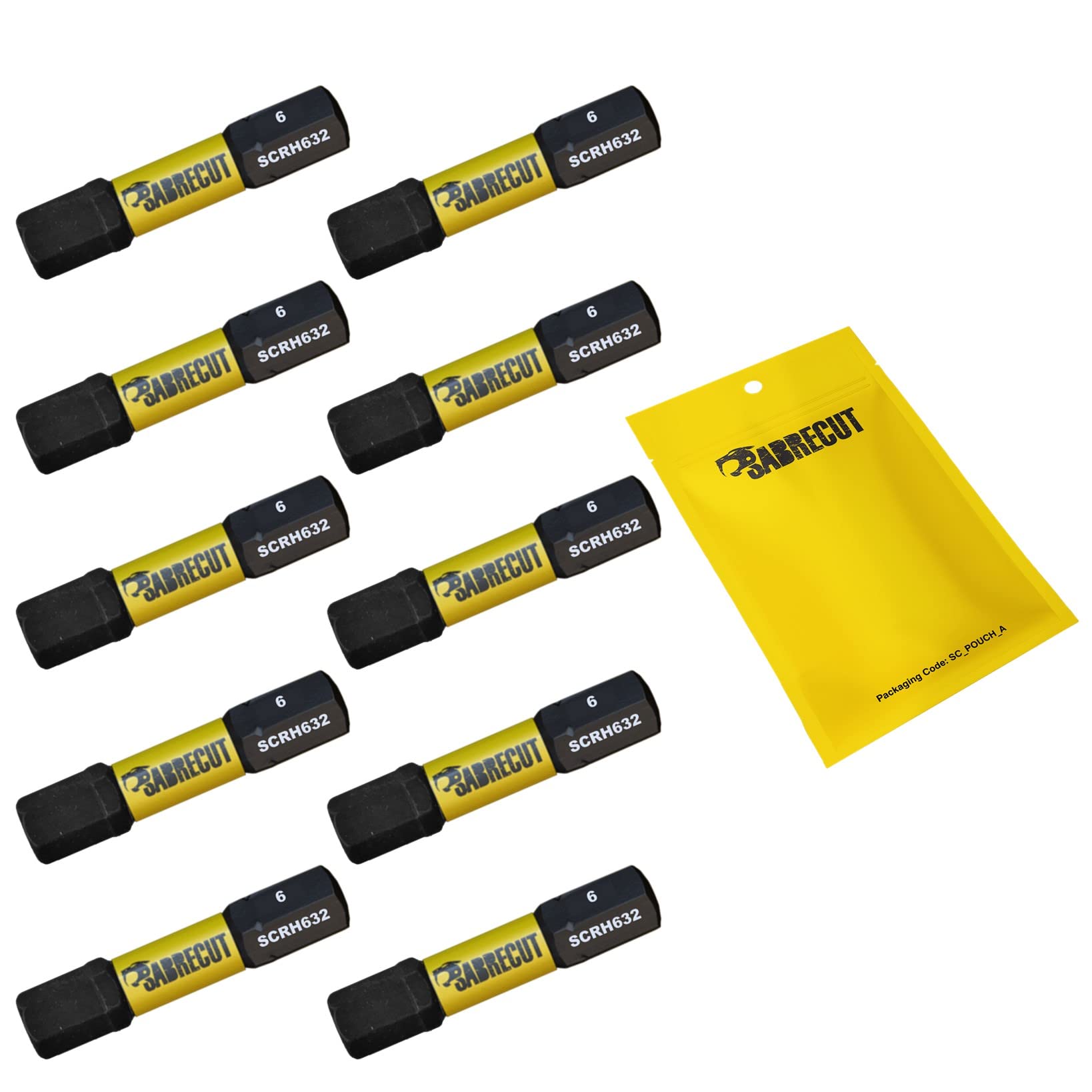 10 x SabreCut SCRH632_10 32mm H6 Hex Magnetic Impact Screwdriver Driver Bits Set Single Ended Heavy Duty