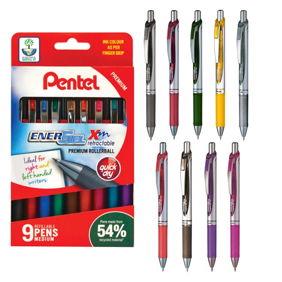 Pentel EnerGel Xm 9pc Wallet