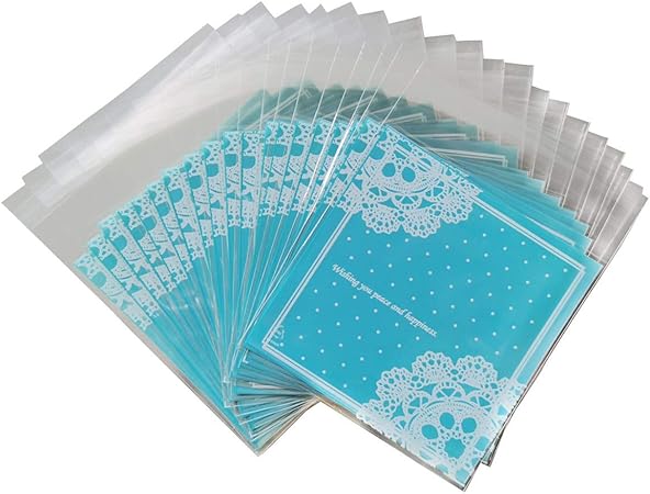 Amazon ラッピング袋 0枚 袋 お菓子 小袋 10x11cm お菓子用袋 ラッピングバッグ クッキー チョコマドレーヌ ラッピング 包装袋 小分け おしゃれ レース プレゼント 手作り 製菓用品 ブルー ギフトバッグ 袋 文房具 オフィス用品