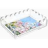 LUGUNU Scalloped Acrylic Tray with Magnetic Mat – Customizable for Photos, Artwork, or Messages, 5x7in, Non-Slip Base, Thick Transparent Acrylic Tray for Home Decor, Office, Gift for Women