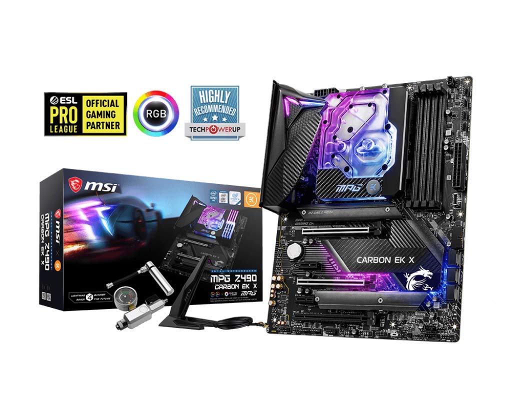 MSI MPG Z490 CARBON EK X Gaming Motherboard (ATX, 10th Gen Intel Core, LGA 1200 Socket, DDR4, SLI, CFX, Dual M.2 Slots, USB 3.2 Gen 2, 2.5G LAN, DP/HDMI, Mystic Light RGB)