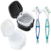 Denture Bath Case Retainer Cleaner Case with Strainer Basket, Denture Cup Dental Retainer Holder Case for Soaking Mouthguard Cleaning Storage Box Case - Black and White
