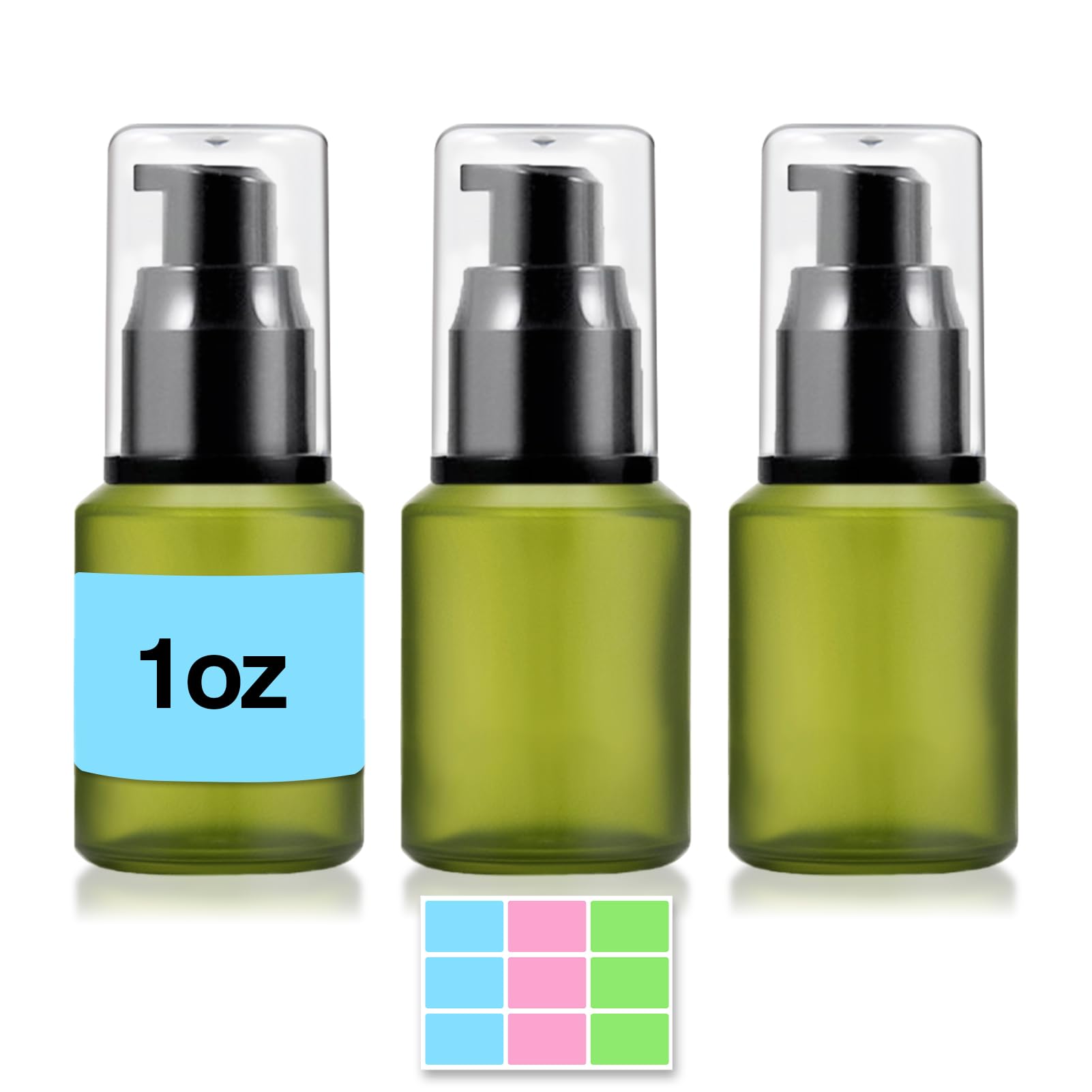 Photo 1 of 3PCS 30ML/1OZ Empty Green Frosted Glass Bottles with Pump Refillable Vial Cosmetic Dispenser Jars Storage Travel Lotion Container Portable Sample Bottle for Toiletries,Foundation,Cream,Gel,Lotion