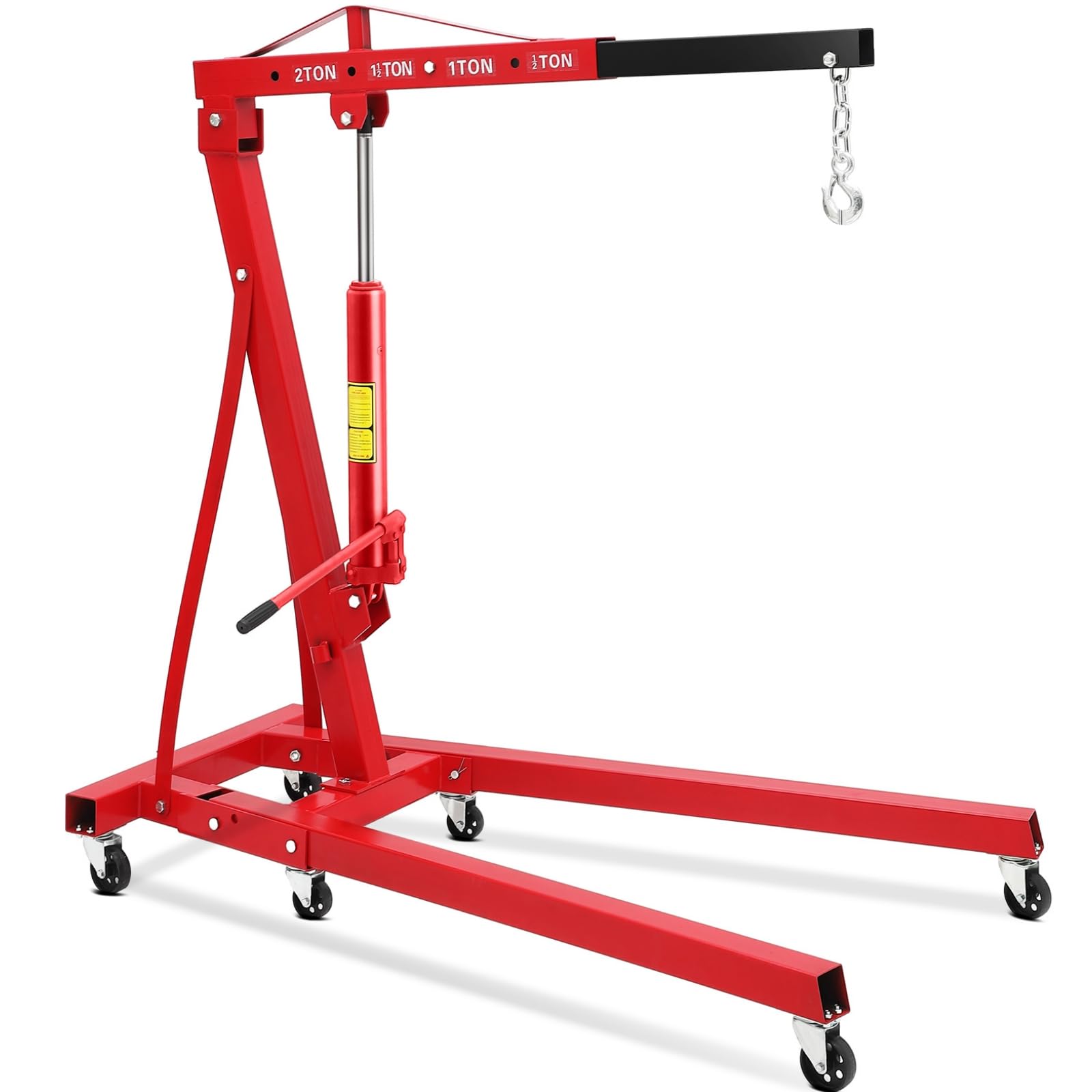 Photo 1 of ****It is missing a piece and is used.***2 Ton Hydraulic Engine Hoist, 4400 LB Foldable Mobile Cherry Picker with 6 Casters & Adjustable Telescopic Booms, Heavy Duty Engine Crane for Garage, Warehouse, Auto Repair, Red