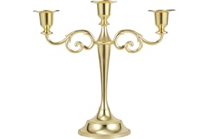 Dyna-Living Candelabra Candle Holders 3-arms Gold Candlestick Holder Metal Candelabra for Table Tall Candles Decorative Candle Holder Stand for Church, Wedding, Party