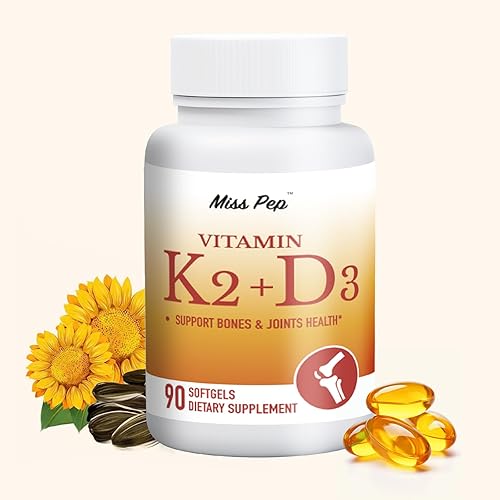 Miss Pep Vitamin D3 K2, 5000 IU D3 and 100 mcg K2 (MK-7), with Sunflower Oil Softgels, 90 Softgels, 2-in-1 Formula, Easy to Absorb and Swallow (1 Bottle)