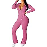 PINSV Women 2 Piece Outfits Workout Bodycon Tracksuit Long Sleeve Zip Up Hoodie Jacket Matching Flared Pants Sets