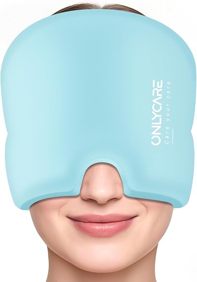 ONLYCARE Migraine Relief Cap Upgraded Odorless Ice Head Wrap Light Blue