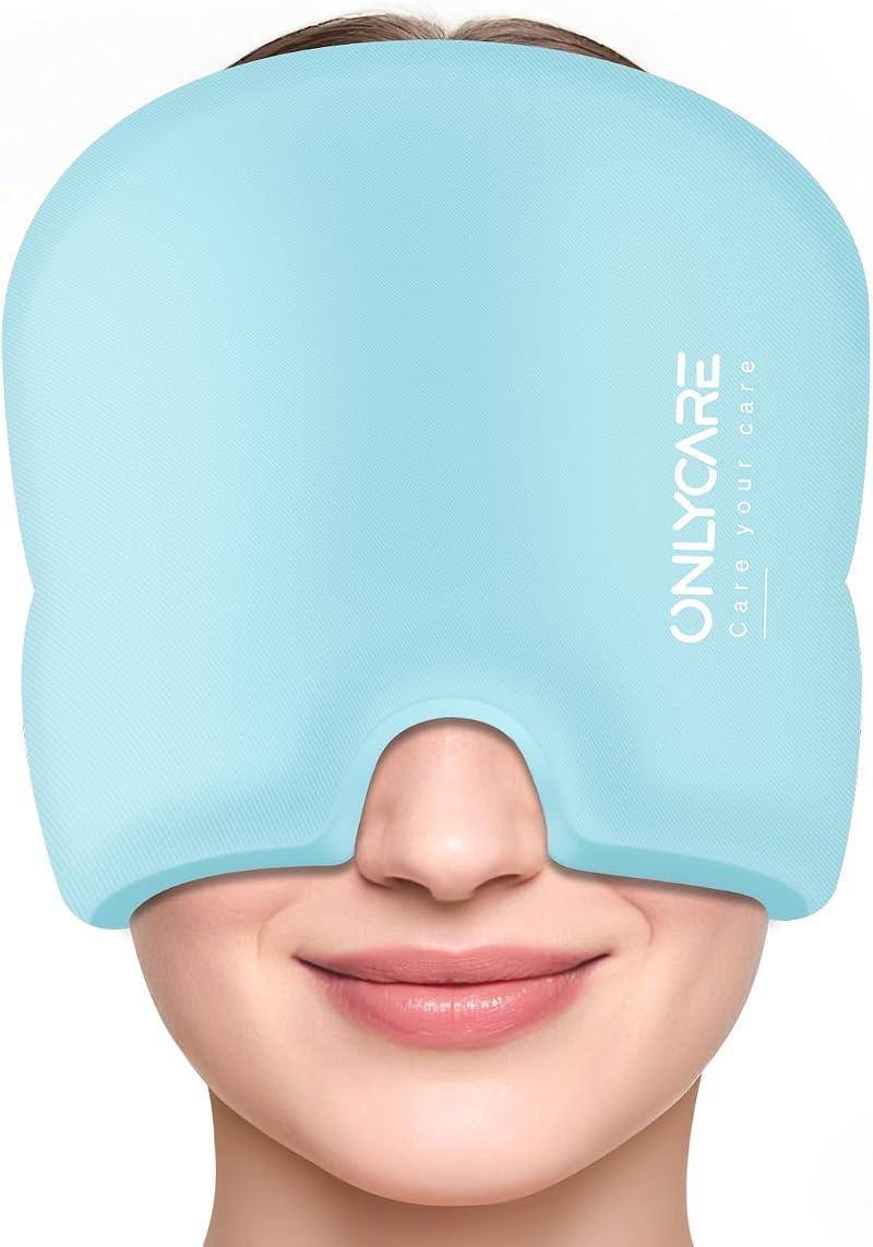 ONLYCARE Migraine Relief Cap Upgraded Odorless Ice Head Wrap Light Blue
