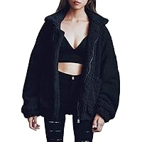 PRETTYGARDEN Women's Fashion Long Sleeve Lapel Zip Up Faux Shearling Shaggy Oversized Coat Jacket For Warm Winter