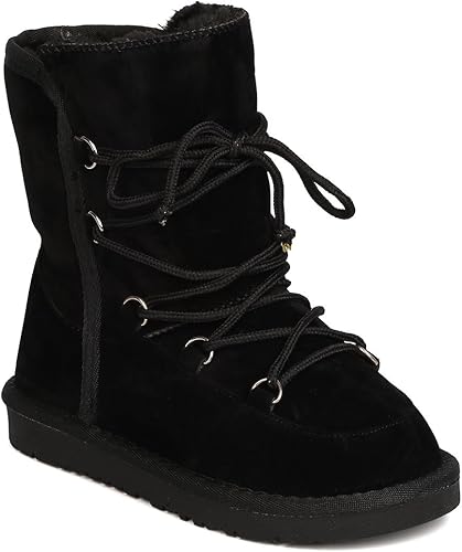 Amazon Com Girls Faux Suede Fur Line Lace Up Tall Winter Boot