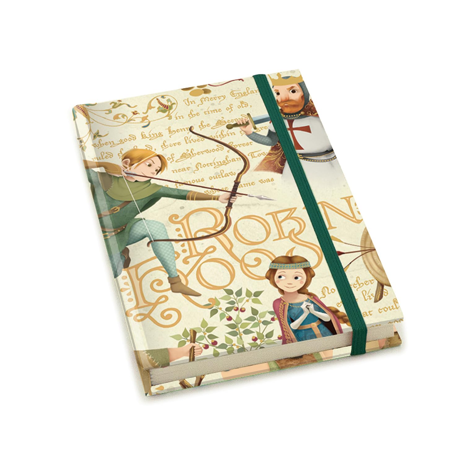Magicamente Carta Notebook, 9 x 13 cm, Notebook, Pocket, Hardcover, Elastic Closure, Lined Paper, 192 Pages of 80 g, Gold Powder Decoration. Robin Hood