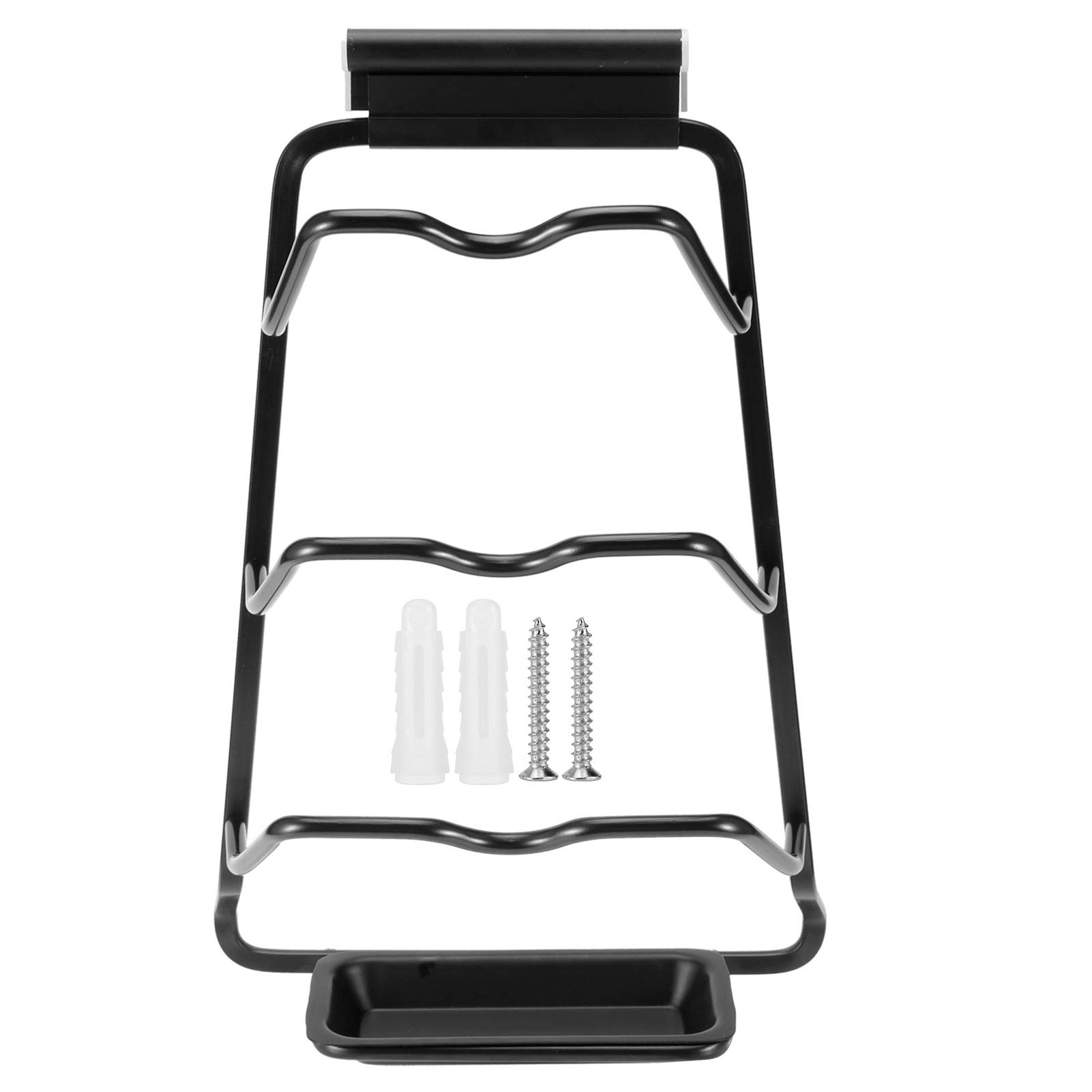 Haofy Pot Cover Stand, Aluminum Kitchen Pot Lid Organizer, Wall‑Mounted Cutting Board Stand for Placing Kitchen Utensil, with Draining Pan, Black(#2)