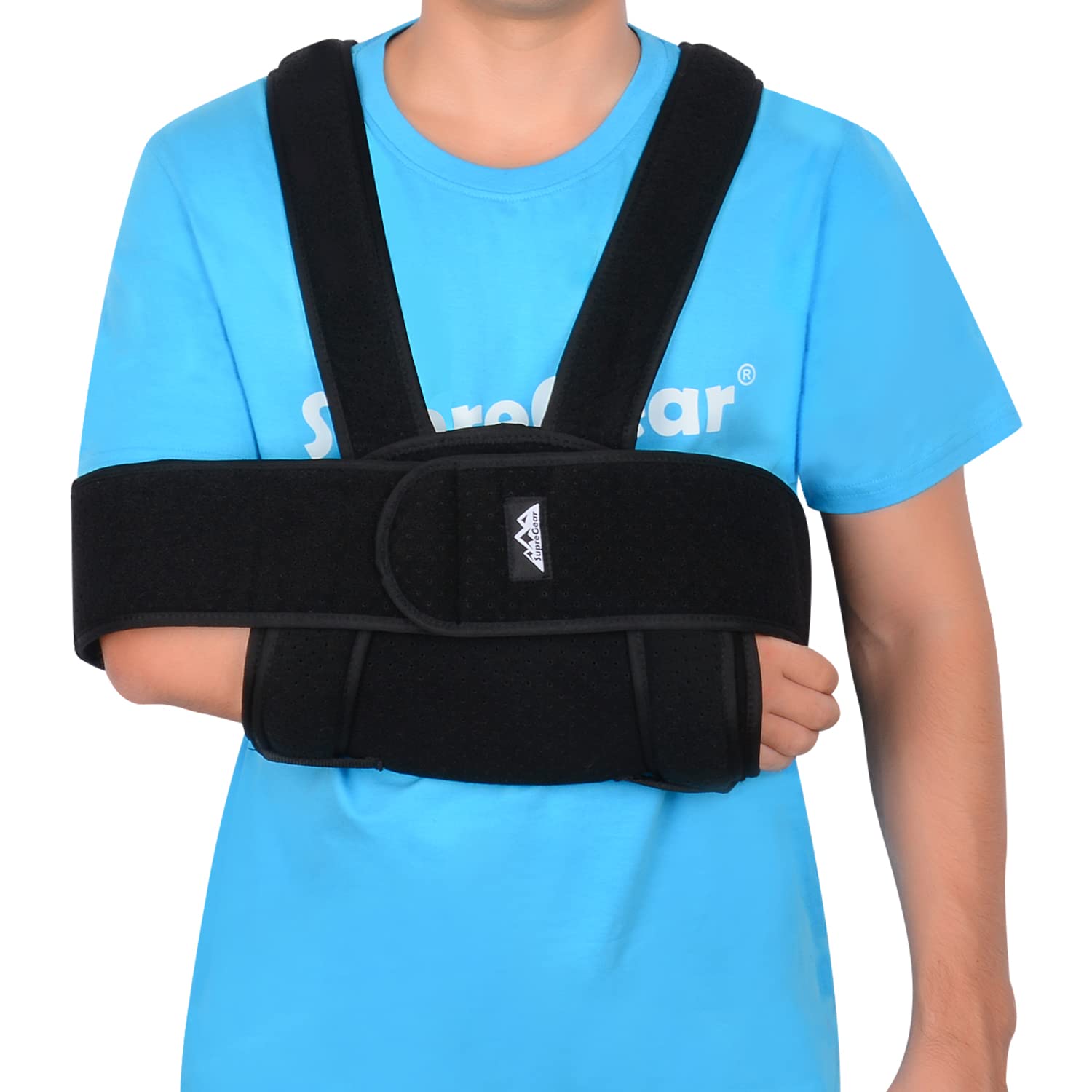 supregear Arm Sling Shoulder Immobilizer, Adjustable Comfortable Shoulder Immobilizer Sling Swathe Breathable Shoulder Support Brace for Injured Arm/Hand/Elbow (Black, Standard)