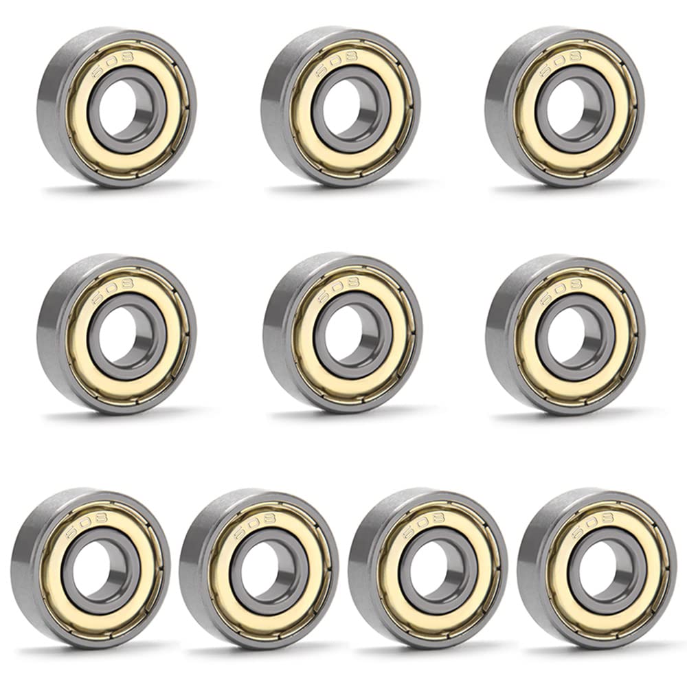 YIXISI 10 PCS 608 ZZ Ball Bearings, 608zz Skateboard Bearings, ABEC-7 Metal Double Shielded Miniature Deep Groove Ball Bearings (8mm × 22mm × 7mm) for 3D Printer, Silver