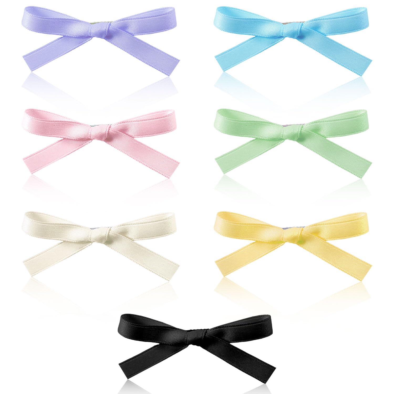 14pcs Cute Hair Clips, Solid Color Ribbon Bow Clips Kawaii Bowknot Barrettes Hair Accessories for Women Girls (Pink, White, Black, Yellow, Green, Blue, Purple)