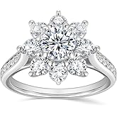 FWM 2.76 Carat Moissanite Flower Engagement Ring for Women, Solid 925 Sterling Silver, Size 4-11, Wedding Promise Anniversary Ring, Birthday Christmas Valentines Jewelry