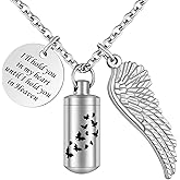 Dletay Cylinder Urn Necklace for Ashes Butterfly Cremation Jewelry for Ashes Memorial Keepsake Pendant with Angel Wing Round Tag Stainless Steel Remembrance Jewelry