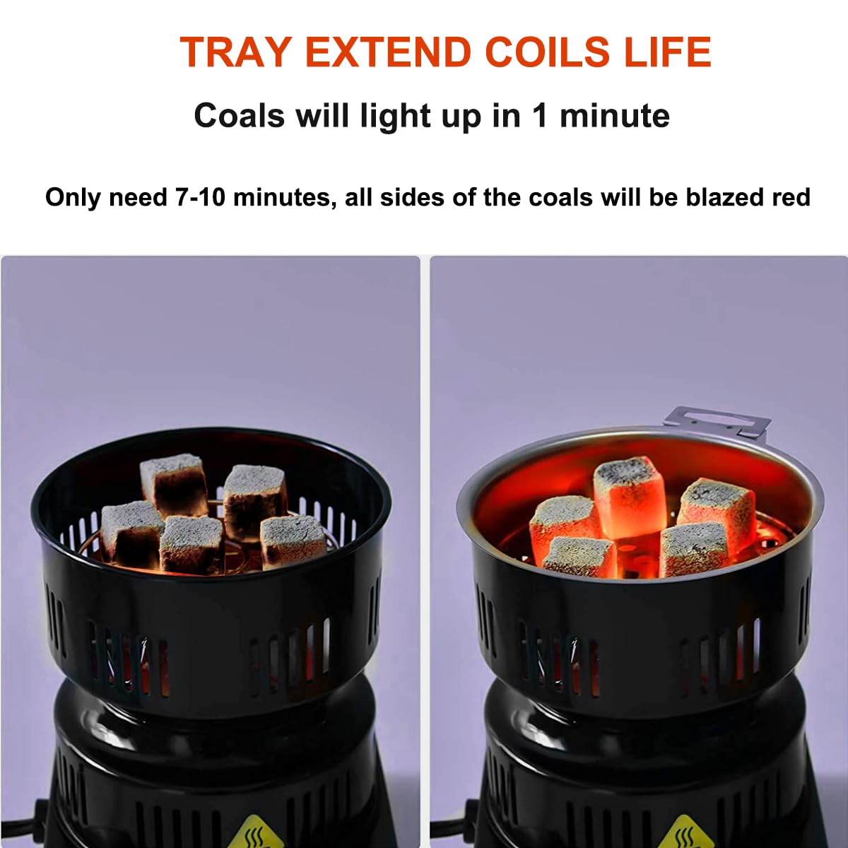 Multipurpose Charcoal Starter - Coal Burner Hot Plate Electric Stove Coconut Starter with Stainless Detachable Tongs, 4.9Ft Longer Cords, 600W Faster Heating for BBQ Kitchen etc.