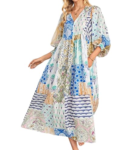 half sleeve boho maxi dress for Women High Waist Crewneck Ankle Length with Pockets Hand Painted Floral Print A-Line Sundress Beach Beige Black White Small at Amazon Women's Clothing store Web Collection: Spring Formal Hourglass Tartan 3/4 Sleeve Color:Watermelon contrast trim