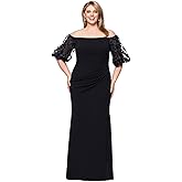 Xscape Womens Plus Size Long Illusion Sleeve Off The Shoulder DressSpecial Occasion Dress