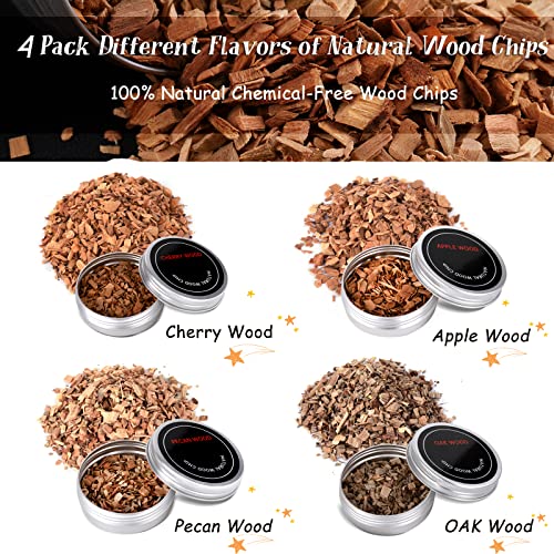 Cocktail Smoker Kit with 4 Flavors of Wood Chips for Cocktails, Whiskey, Bourbon & Meat, Old Fashioned Cocktail Smoker Kit, Flavor Drink Smoker Include Oak, Cherry, Apple and Pecan Wood Chips