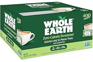 Whole Earth Sweetener Co. Stevia & Monk Fruit Sweetener, Erythritol Sweetener, Stevia Packets, Sugar Substitute, Natural Sweetener, 400 Count