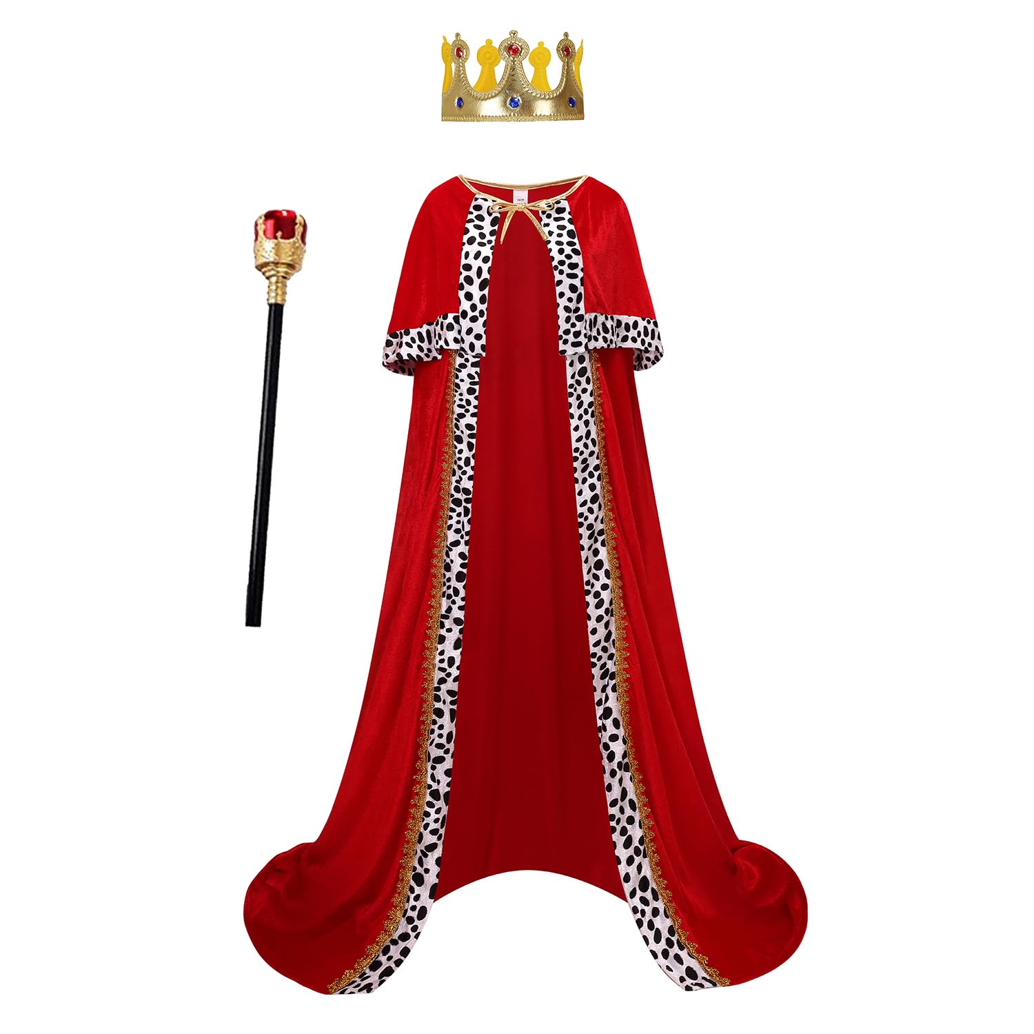 maxToonrain King Costume Adult Men,Men's Red Cape Velvet Funny Fancy Dress Cosplay World Book Day Halloween Costumes For Mens King Crown And Sceptre Set(Red Gold,150)