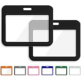 1 Pcs ID Badge Holder with Double-Sided Windows Horizontal Hard Plastic Case Black Card Protector Pouch for Office School ID Credit Cards Proximity Key Cards Driver’s Licenses and Passes