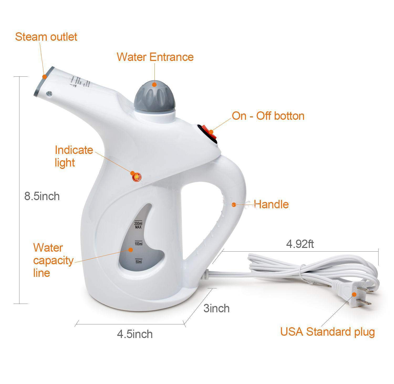 Zinnor Powerful Garment Steamer Portable Steamer Fabric Clothes 800-watt Fabric Steamer with 7-Ounce Water Capacity Provides up to 12 Minutes of Continuous Steam Handhold Fast Heating