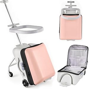 2-In-1 Ride On Luggage for Kids, 20 Inch Expandable Ride On Suitcase for Kids with Spinner Wheels, Carry On Luggage with Deta